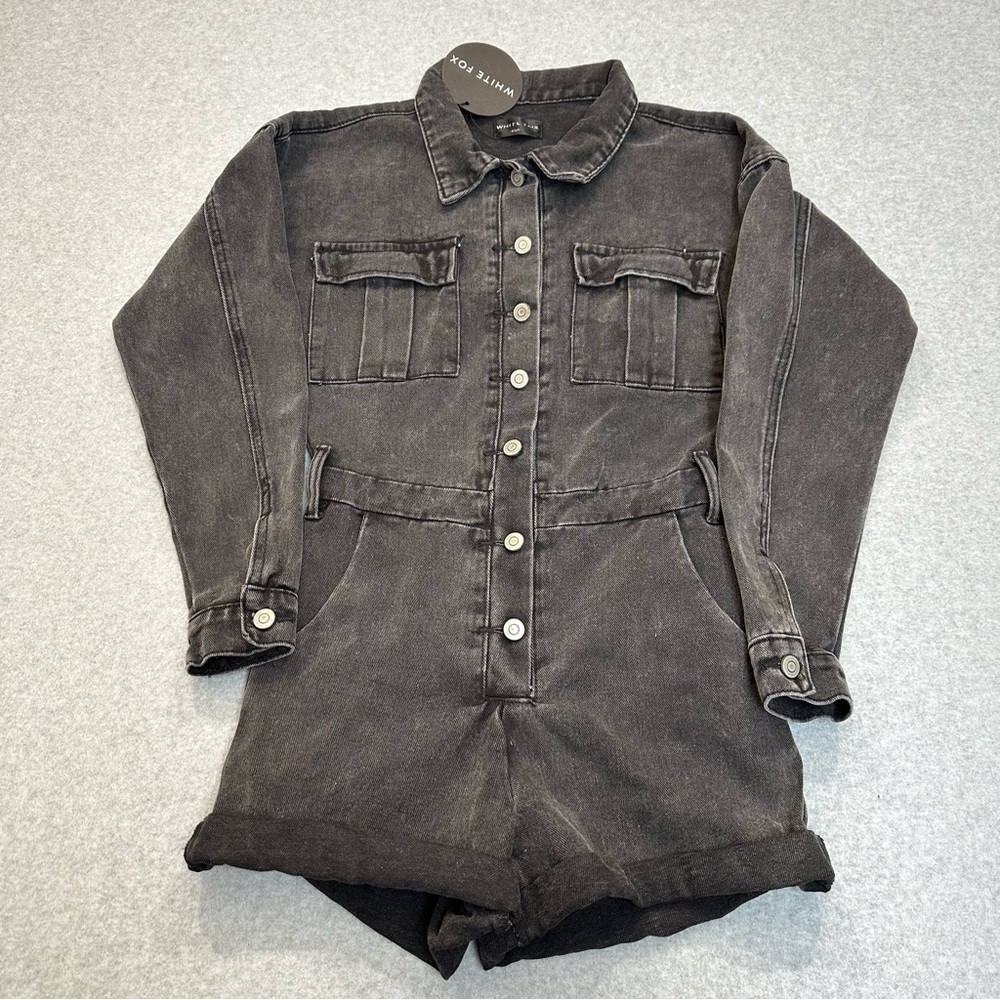 White Fox Black Denim Romper Boy’s Club Playsuit Size XS / Small NWT